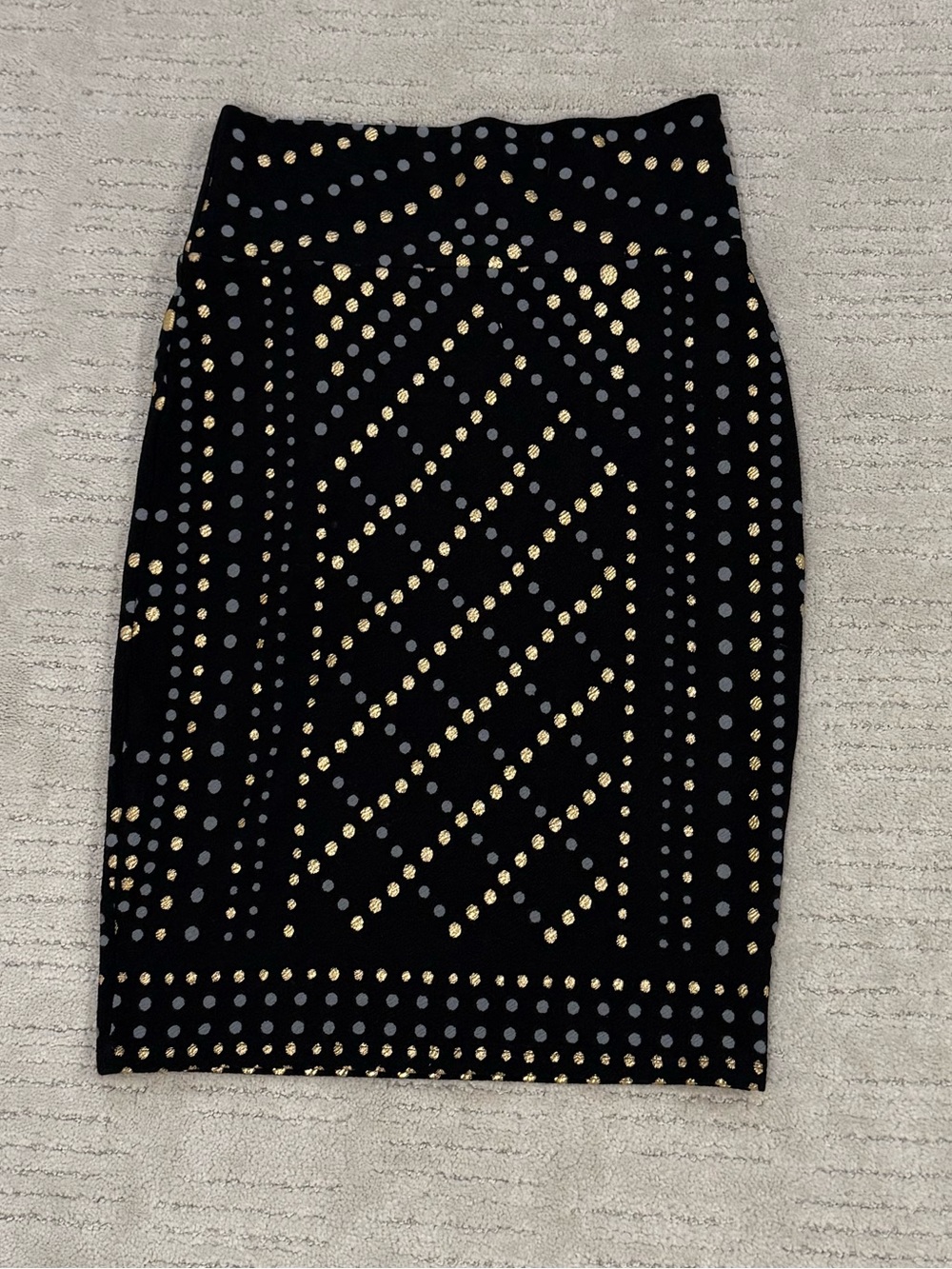 LuLaRoe Black Pencil Skirt with Gold & Silver Dot Embellishments